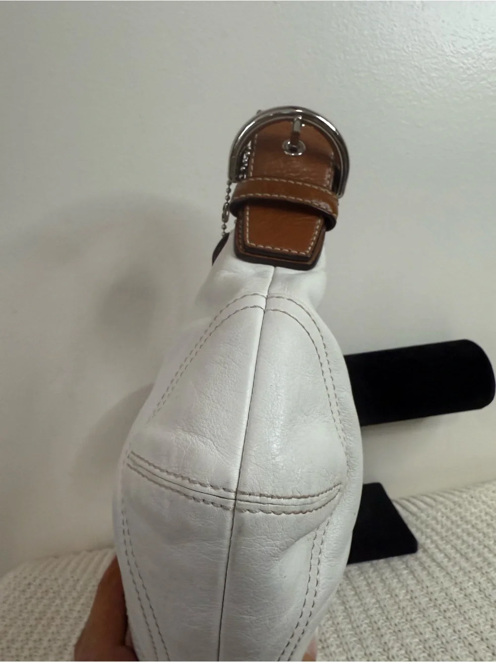 Coach Soho #9541 Classic White Leather Shoulder Bag with Brown Handle